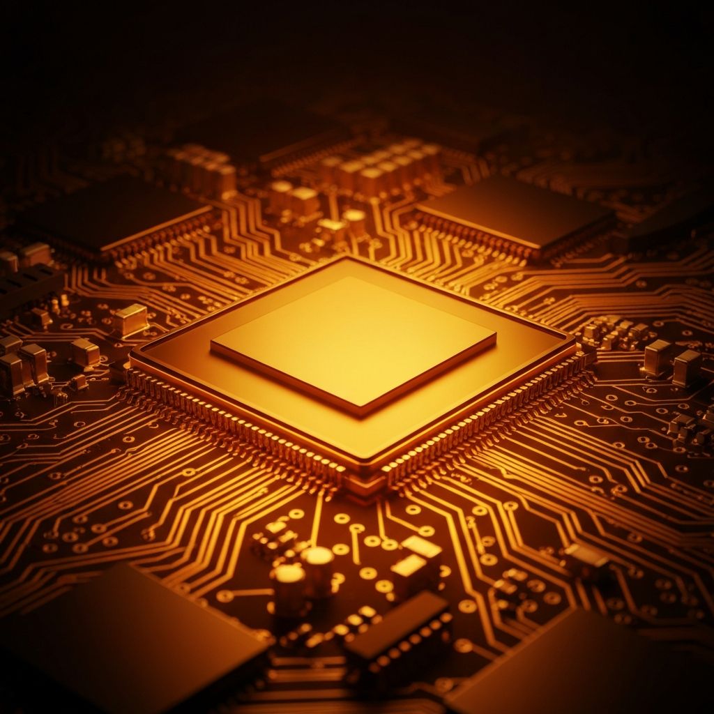 Advanced semiconductor circuit board representing industrial-grade AI technology
